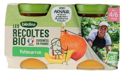 Blédina Les Récoltes Bio Potimarron dès 4/6 Mois Bio 2 pots de 130 g (à consommer de préférence avant le 07/01/2027)