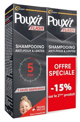 Pouxit Flash Anti-Poux et Lentes Shampoing Traitement 5 Minutes 2 x 100 ml Offre Spéciale