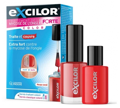 Excilor Forte Traitement Mycose de l'Ongle Coloré + Vernis Classique Coloré Avec Pinceau Applicateur 30 ml