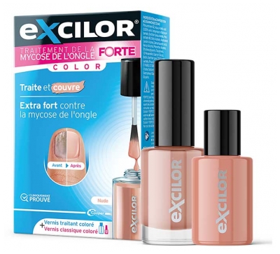 Excilor Forte Traitement Mycose de l'Ongle Coloré + Vernis Classique Coloré Avec Pinceau Applicateur 30 ml - Couleur : Nude