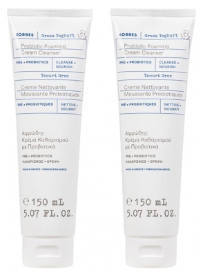Korres Yaourt Grec Crème Moussante Nettoyante enrichie en probiotiques Lot de 2 x 150 ml
