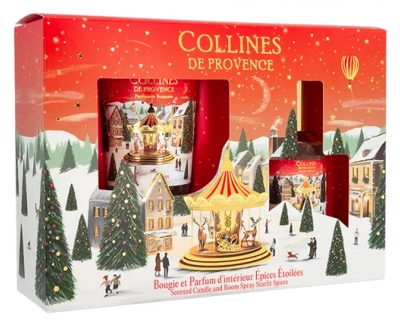 Collines de Provence Bougie de Noël 75 g + Parfum d'Intérieur 50 ml - Senteur : Épices Étoilées
