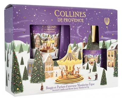 Collines de Provence Bougie de Noël 75 g + Parfum d'Intérieur 50 ml - Senteur : Mandarine Figue