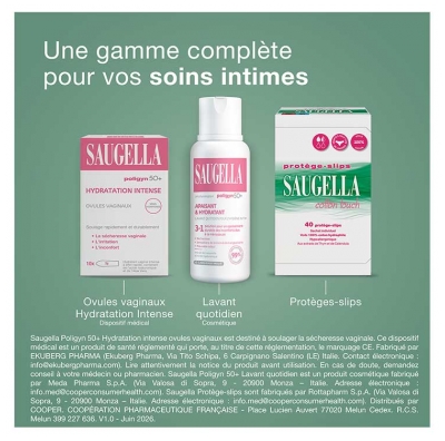 Saugella Poligyn 50+ Ovules Vaginaux Hydratation Intense 10 Ovules