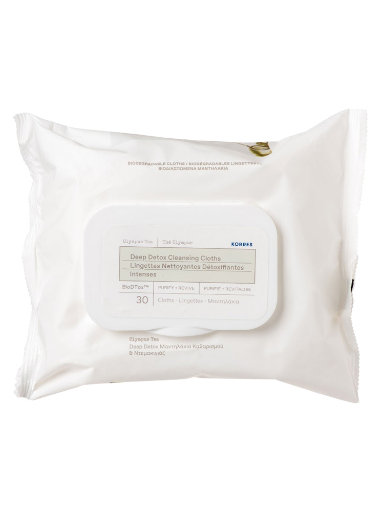 Korres Lingettes Nettoyantes Détoxifiantes Biodégradables 30 Lingettes