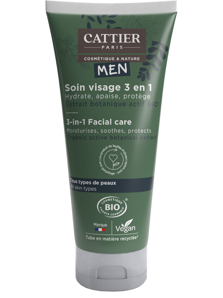 Cattier Men Soin Visage 3en1 Tous Types de Peaux Bio 50 ml