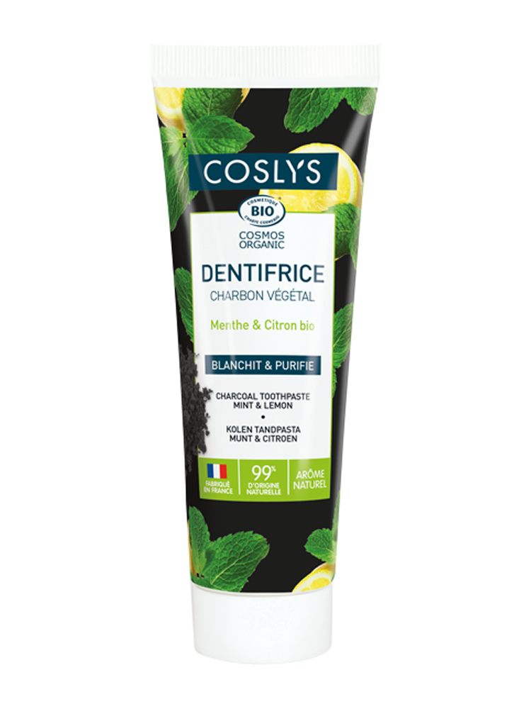 Coslys Dentifrice Charbon Menthe-Citron Bio 100 g