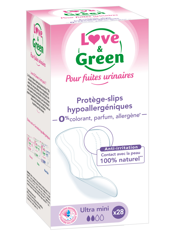 Love & Green Pour Fuites Urinaires Protège-Slips Hypoallergéniques et Écologiques "ultra Mini" X 28