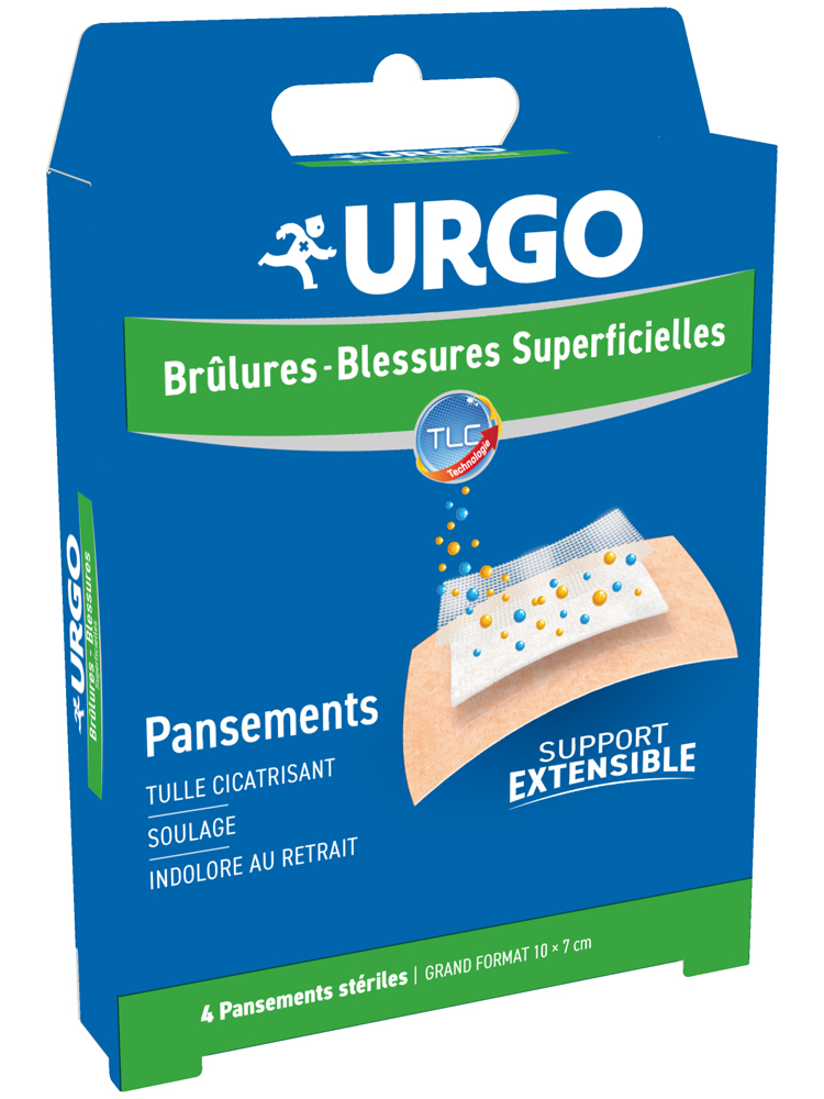 Urgo Pansements Brûlures - Blessures Superficielles - Tulle Lipido-Colloïde - Grand Format X4