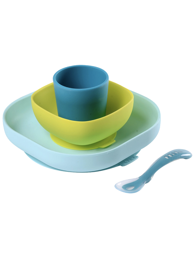 Béaba Coffret Repas Silicone 4 Pièces - Pink - Couleur : Bleu