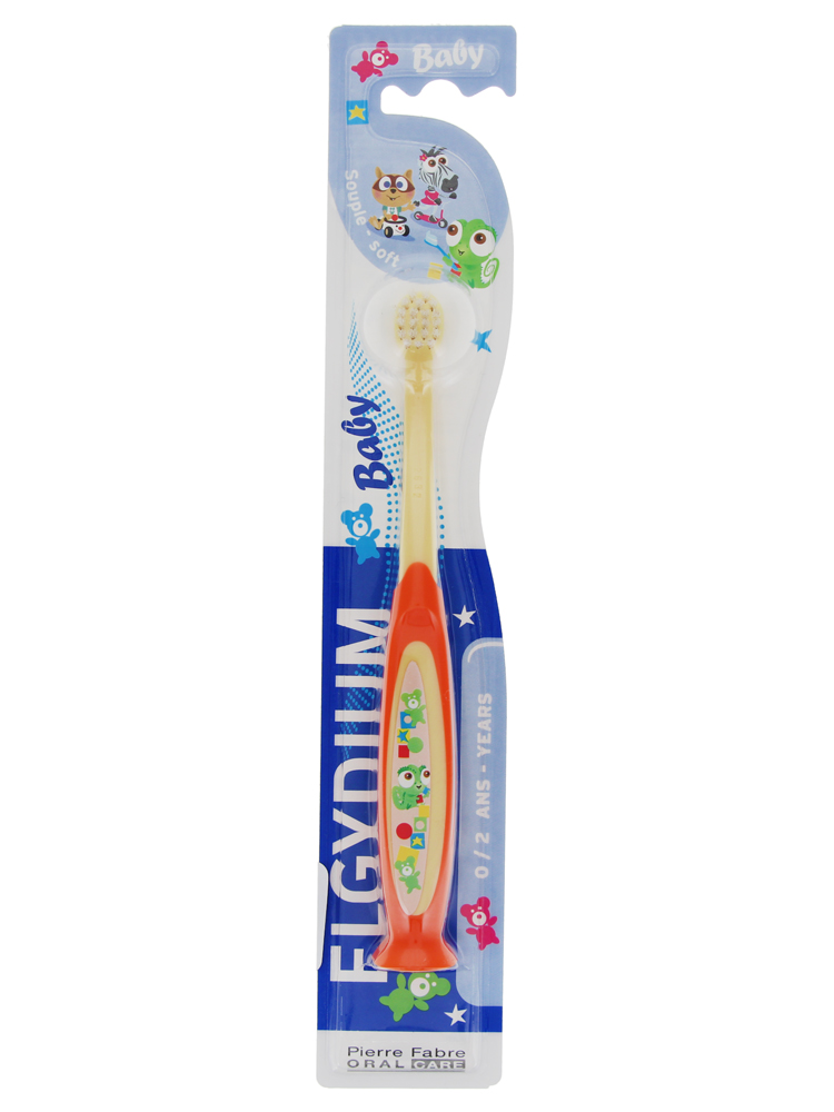 Elgydium - Brosse à Dents Souple Bébé 0/2 Ans - Couleur : Orange
