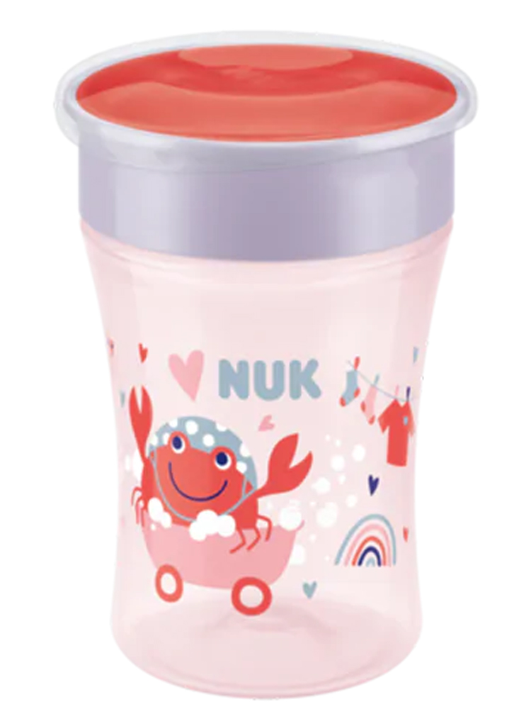 Tasse à bec souple NUK, 250 ml, adaptée pour bébés à partir de 6 mois - Couleur : Gris/ Rose