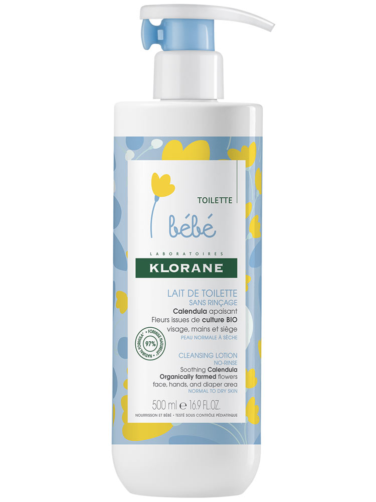 Klorane Calendula Bébé - Lait de Toilette Sans Rinçage Au Apaisant Peau Normale à Sèche 500 ml