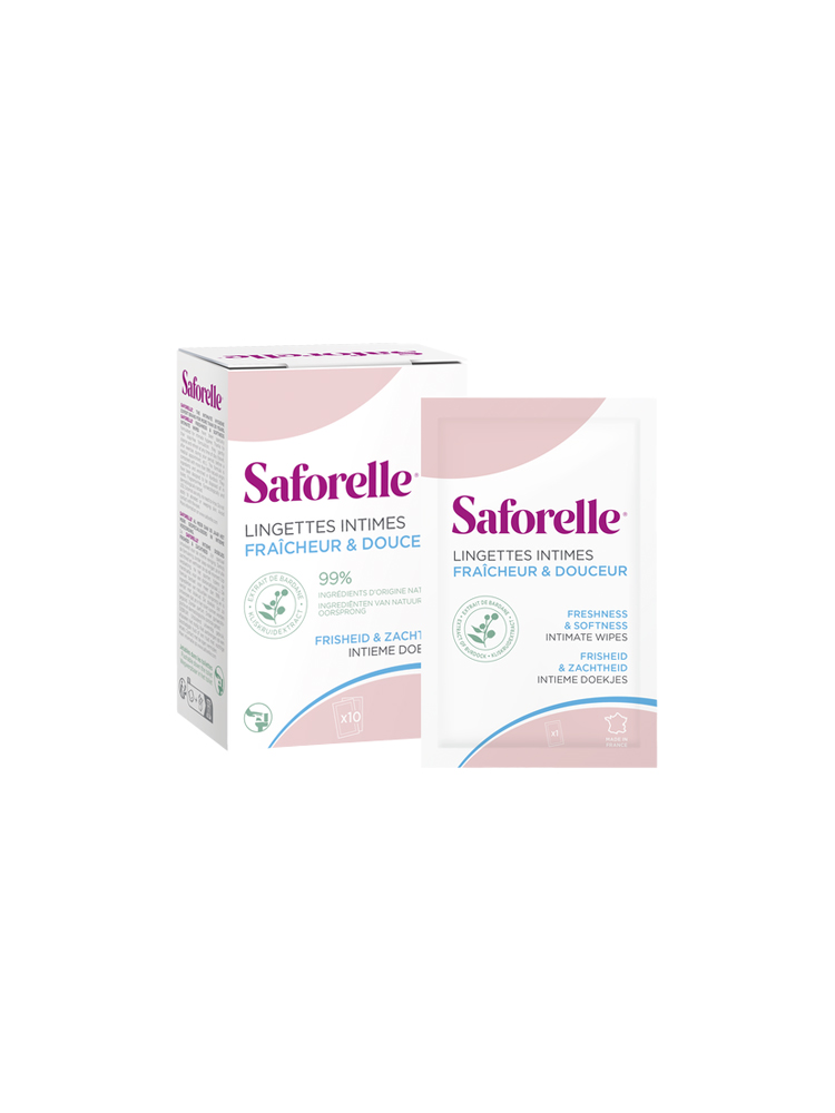 Saforelle Lingettes Intimes Fraîcheur & Douceur 10 Lingettes Individuelles