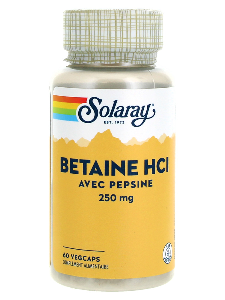 Solaray Bétaïne HCl avec Pepsine 250 mg 60 VegCaps