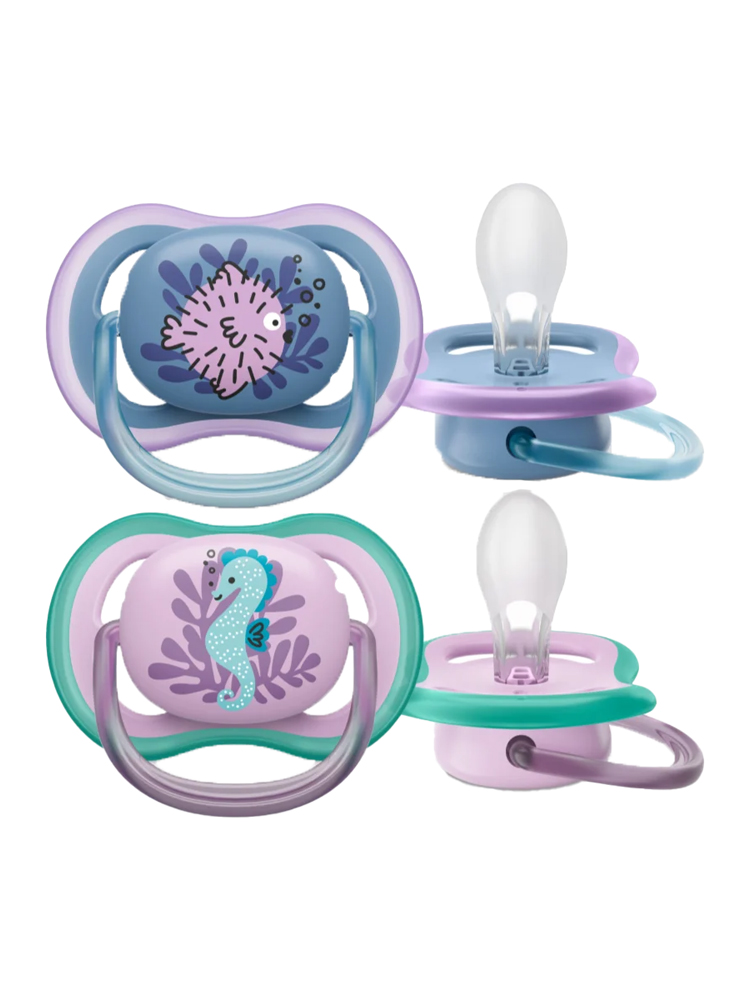 Avent SCF245/22 Sucettes Ultra Air 6-18M - Couleur : Poisson Porc-Épic et Hippocampe