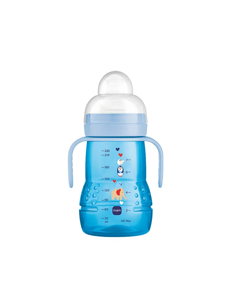 MAM Biberon de Transition 220 ml - Bec Souple Antifuite Silicone - Couleur : Bleu