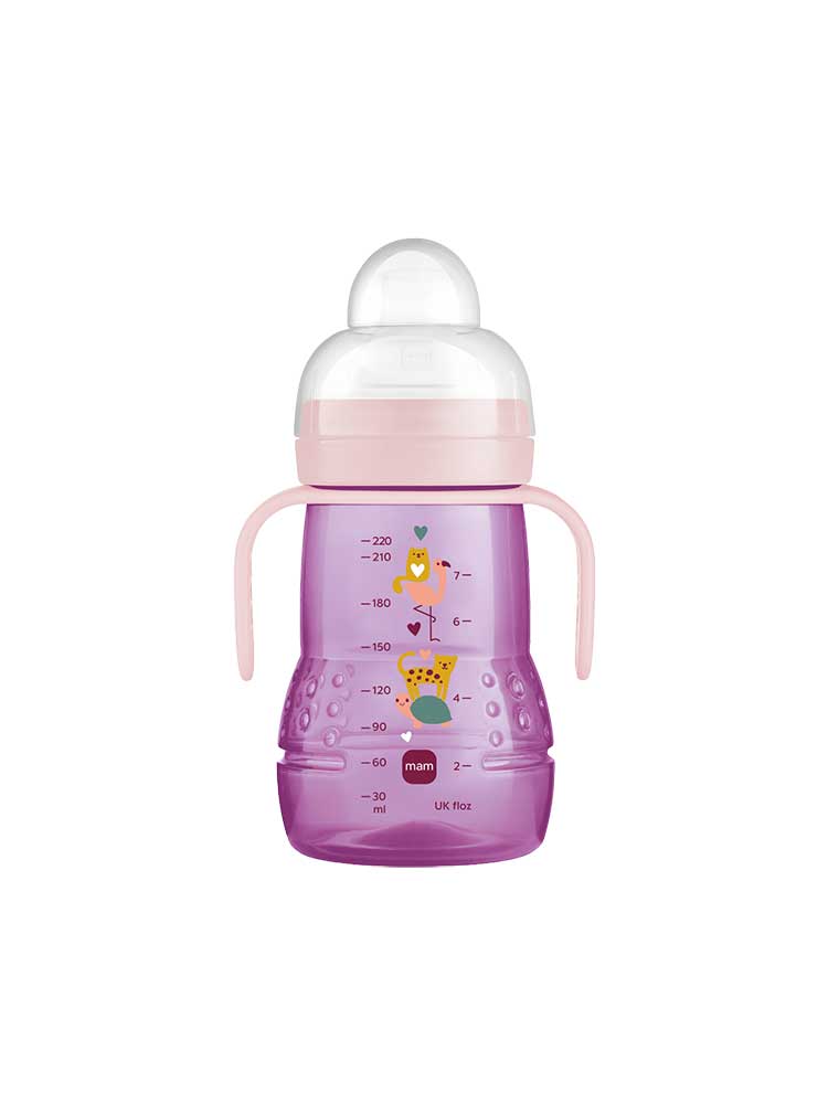 MAM Biberon de Transition 220 ml - Bec Souple Antifuite Silicone - Couleur : Rose