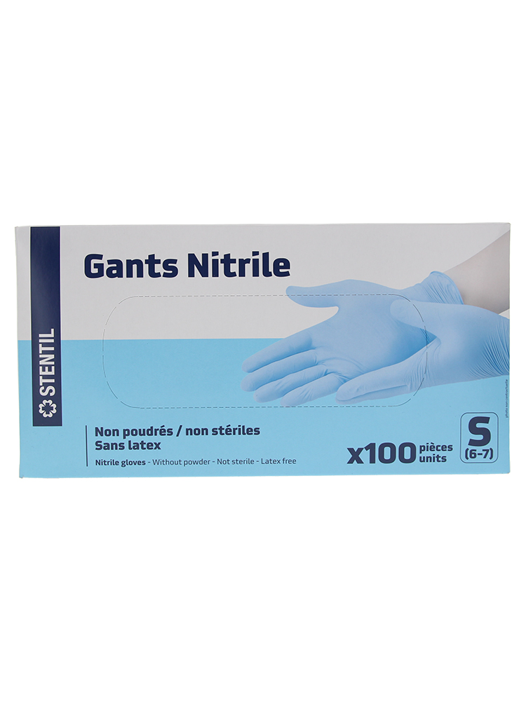 Stentil 100 Gants d'Examen en Nitrile Non Poudrés / Non Stériles / Sans Latex - Taille : S