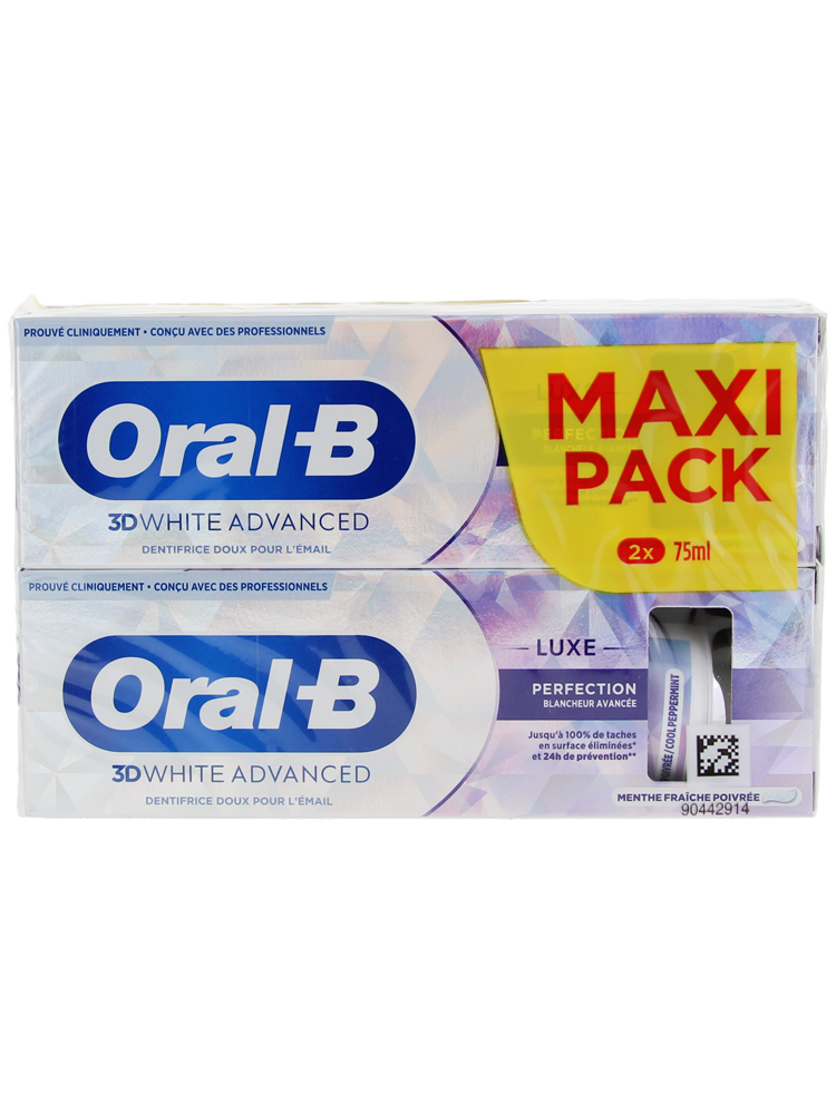 Oral-B 3D White Advanced Luxe Perfection Dentifrice Blancheur Avancée 2 x 75 ml