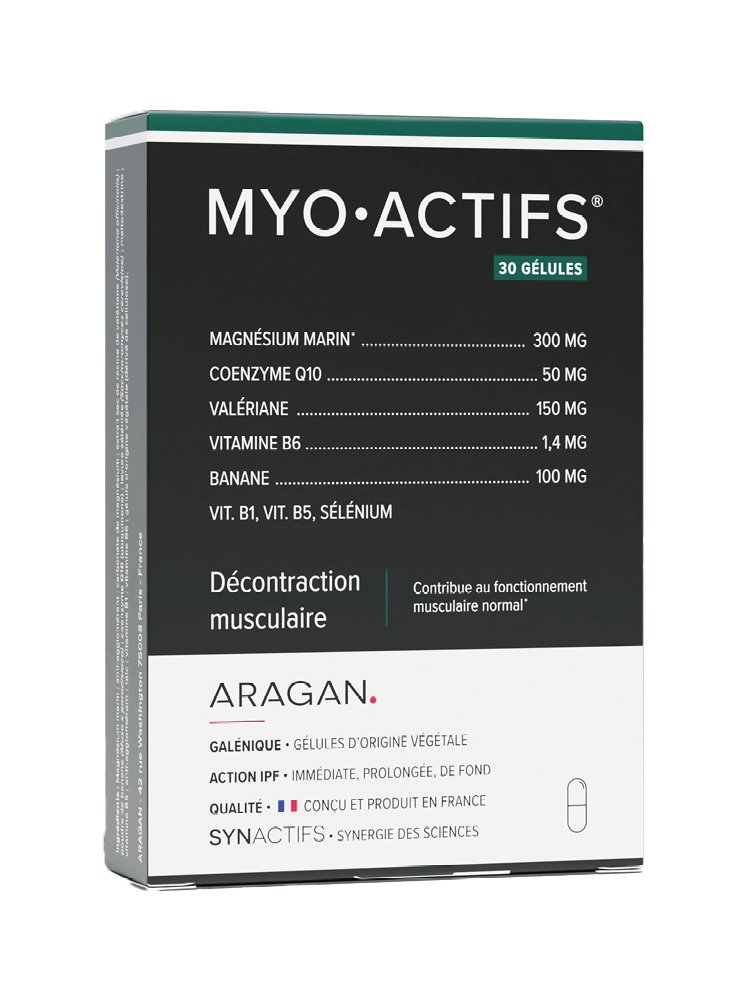 Synactifs Myoactifs® - Décontraction Musculaire - Magnésium Marin Coenzyme Q10 Valériane Vitamines - 30 Gélules