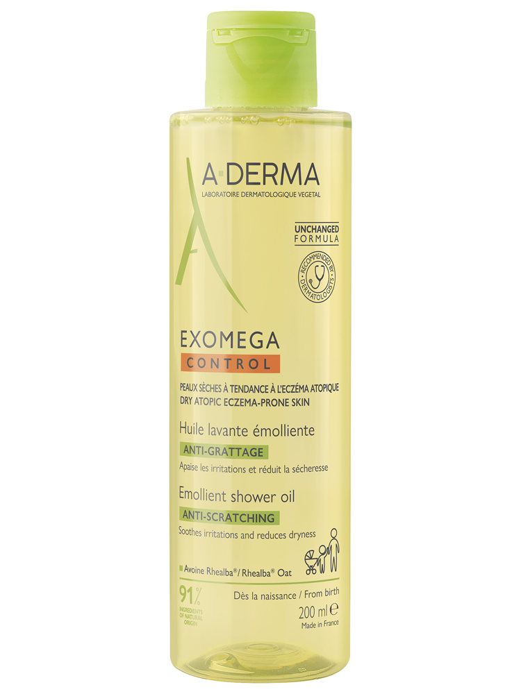 A-DERMA Exomega Control Huile Lavante Émolliente Peaux Sèches Atopiques 200 ml