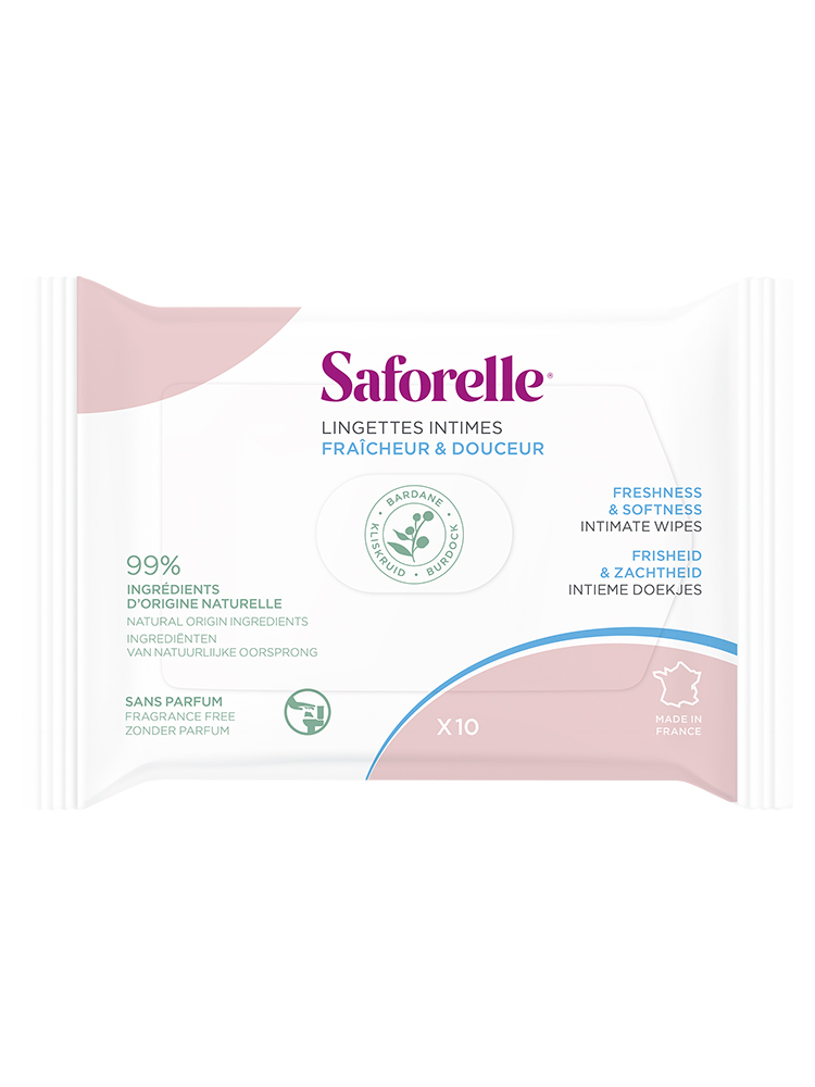 Saforelle Lingettes Intimes Fraîcheur et Douceur 10 Lingettes