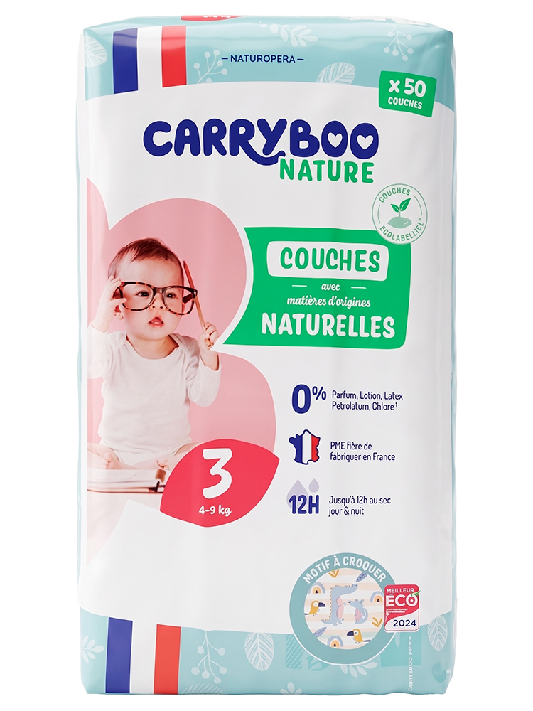 Carryboo Nature Couches Naturelles à Motifs T3 (4-9Kg) - 50 Couches