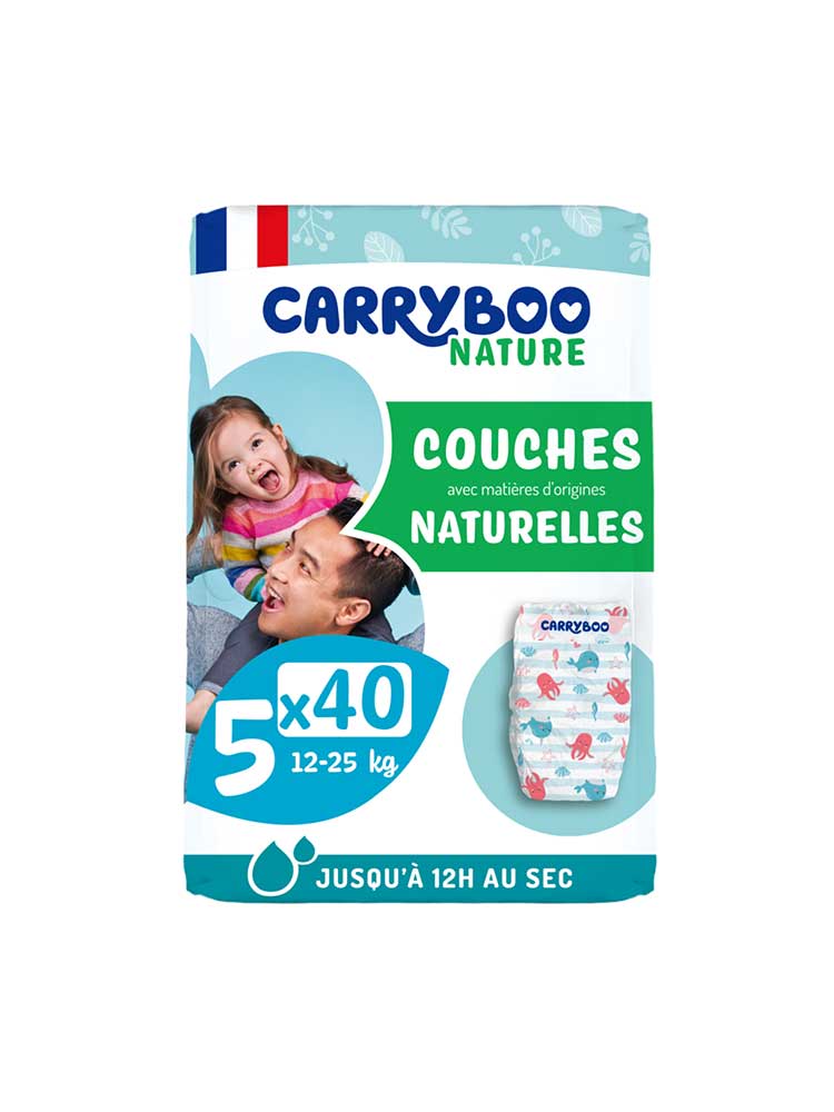 Carryboo Nature Couches Naturelles à Motif Taille 5 (12-25Kg) - 40 Couches