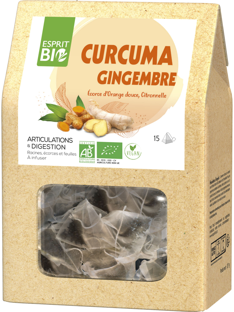 Esprit Bio Curcuma Gingembre à Infuser Bio Digestion 15 Sachets Pyramides