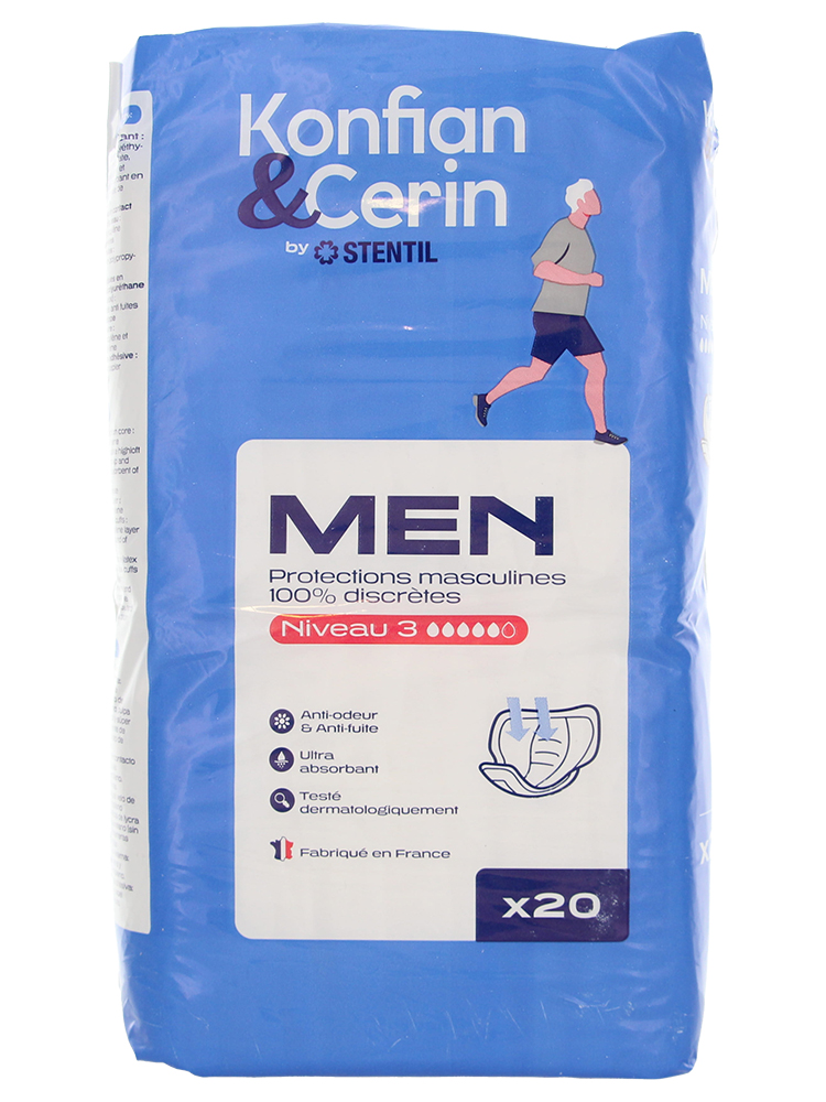 Stentil Konfian & Cerin Men Niveau 3 Protections Masculines Discrètes 20 Unités