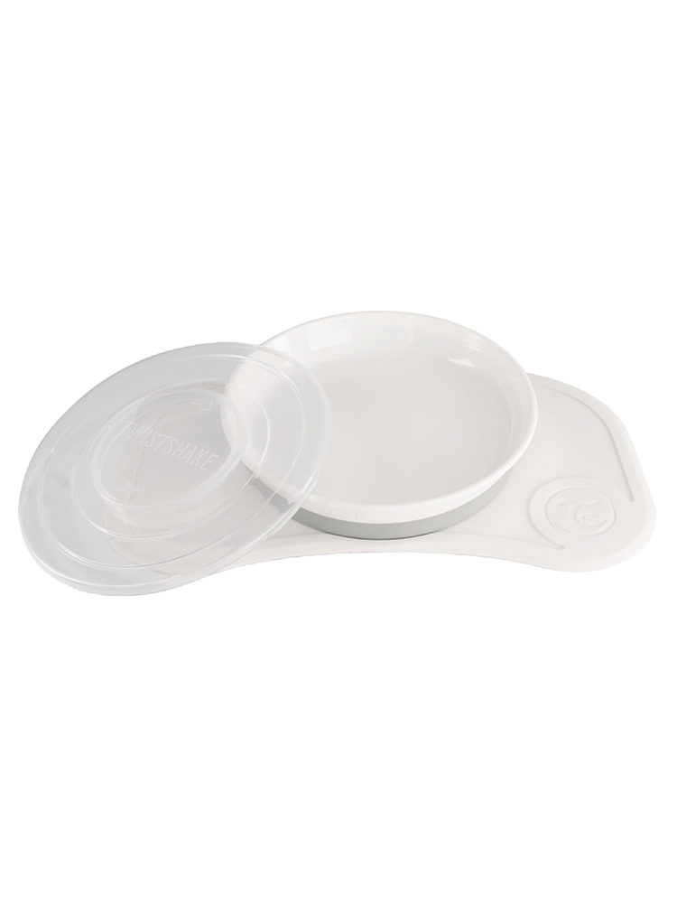 Twistshake Mini Plateau Click Mat + Assiette & Couvercle Dès 6 Mois - Couleur : Blanc