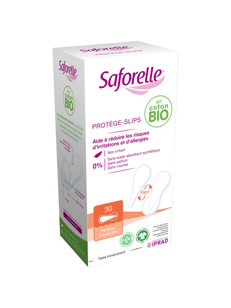 Saforelle 30 Protège-Slips en Coton Bio Flexibles & Extra-Fins