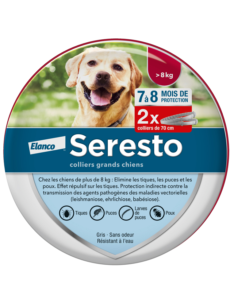 Seresto Chien – Collier Anti-Puces et Anti-Tiques Pour Grands Chiens - 8 kg et Plus - 2 Colliers