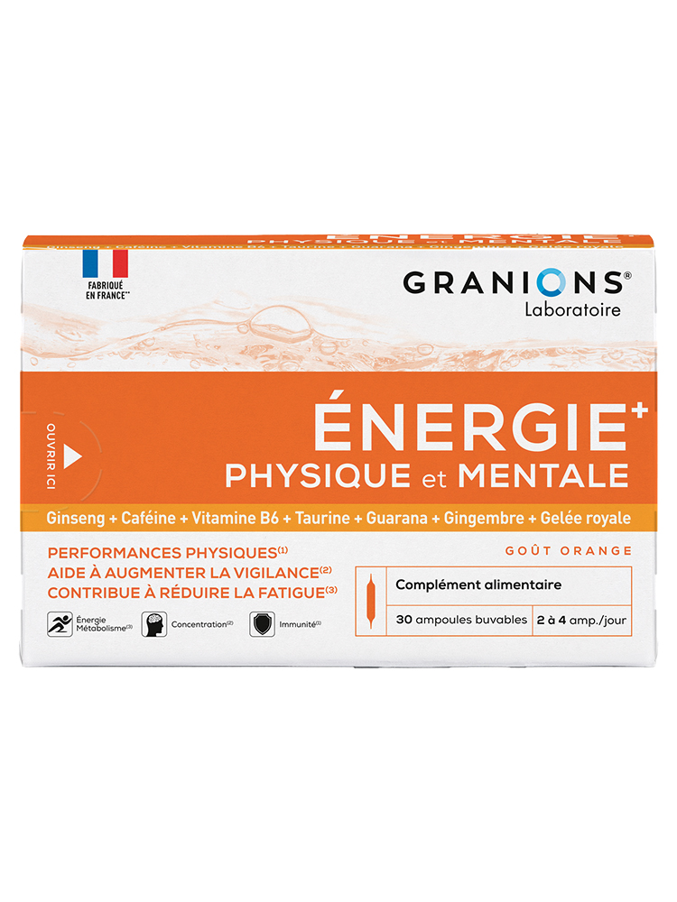 Granions Énergie Physique et Mentale Goût Orange 30 Ampoules