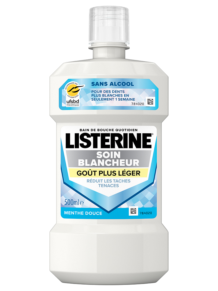Listerine Bain de Bouche Soin Blancheur Goût Plus Léger Menthe Douce 500 ml