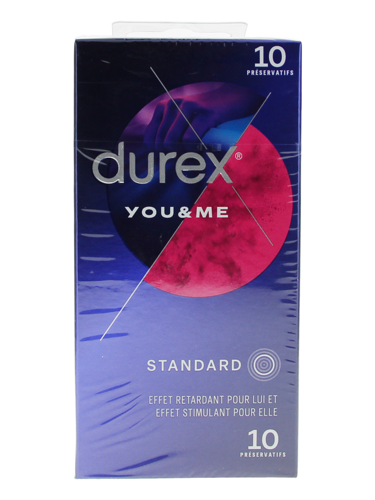 Durex You & me 10 Préservatifs Avec Gel Retardant Pour Lui et Texture Stimulante Pour Elle