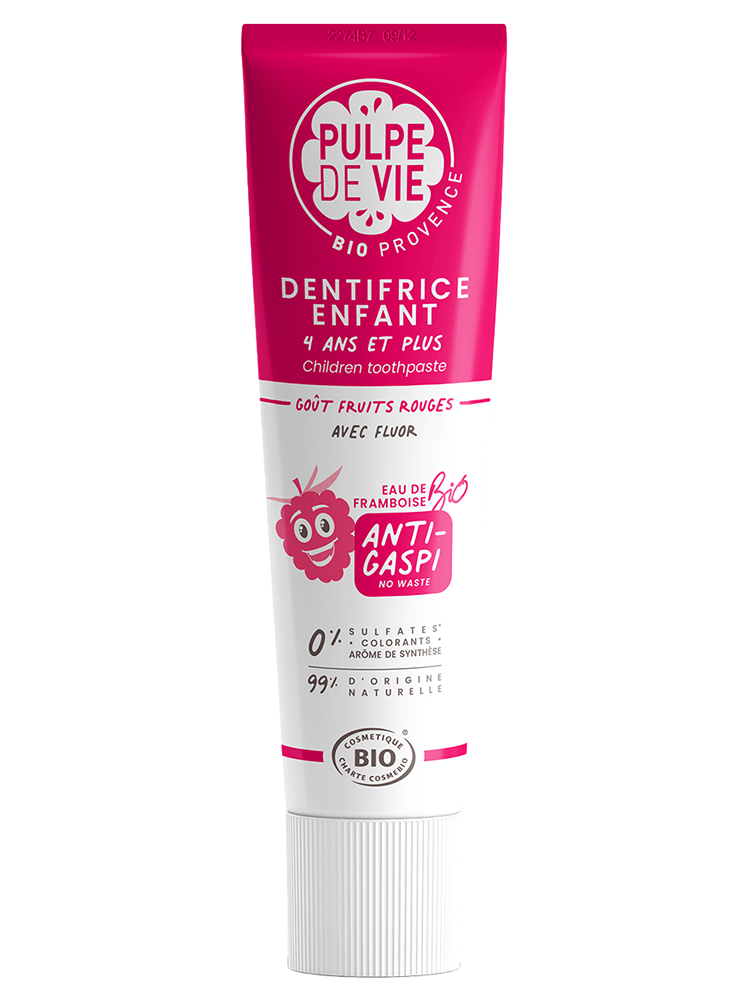 Pulpe de Vie Dentifrice Enfant Goût Fruits Rouges à l'extrait de Framboise Bio 75 ml