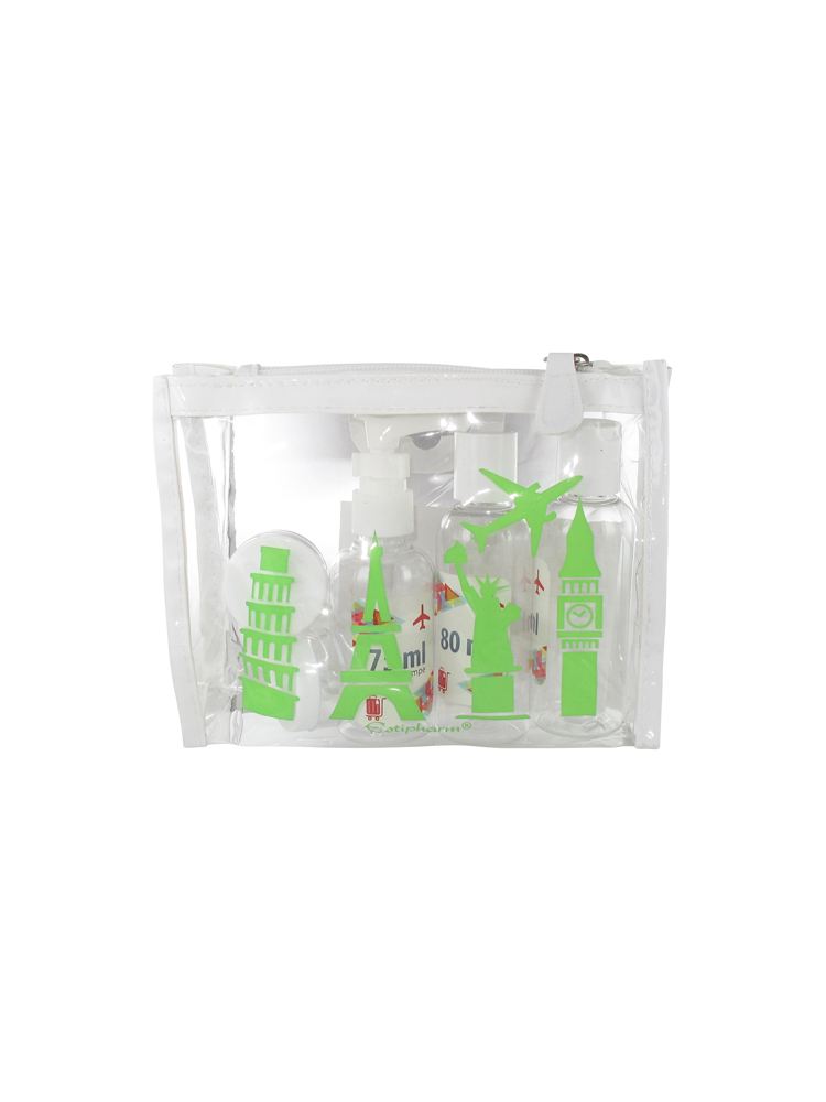 Estipharm Trousse Flacons Voyage Vides - Couleur : Transparent aux motifs Vert