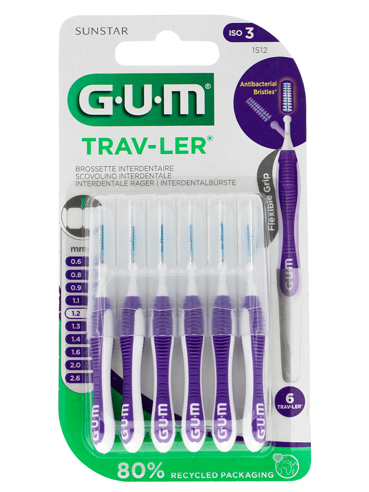 GUM Trav-Ler Brossettes Interdentaires Réutilisables 6 Unités - Taille : 1,2 mm