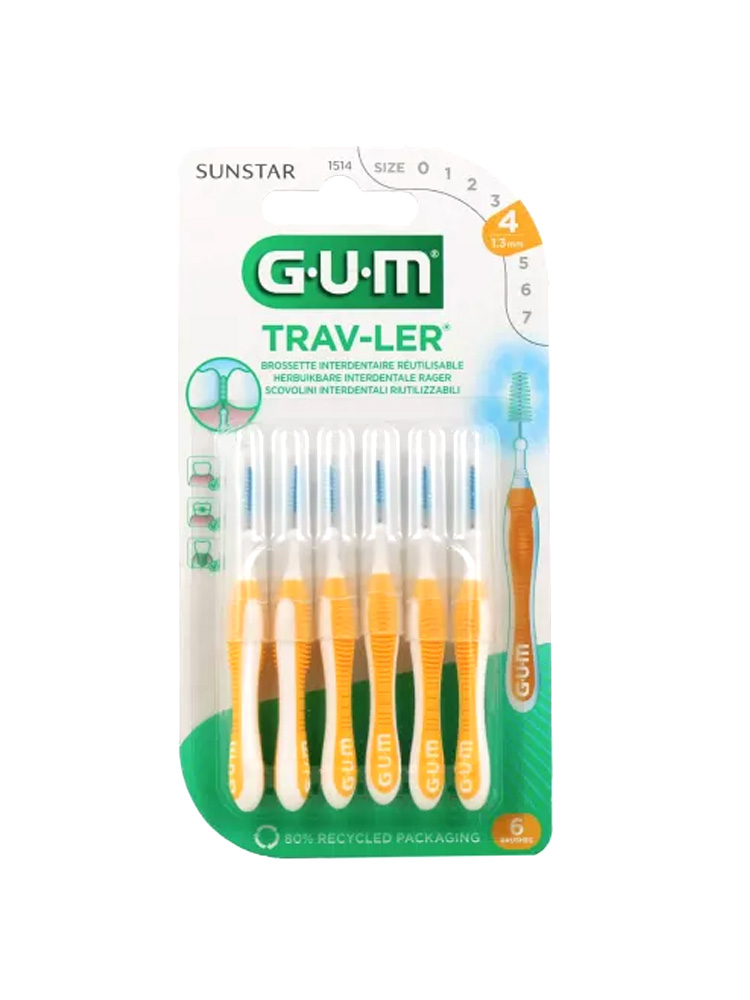 GUM Trav-Ler Brossettes Interdentaires Réutilisables 6 Unités - Taille : 1514 : 1,3 mm