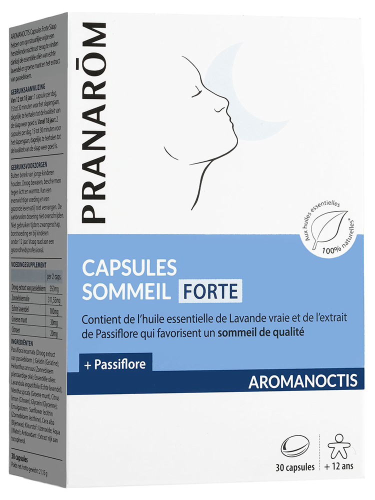 Pranarôm Aromanoctis Capsules Forte Favorise l'Endormissement et la Relaxation Aux Huiles Essentielles Biologiques 30 Capsules