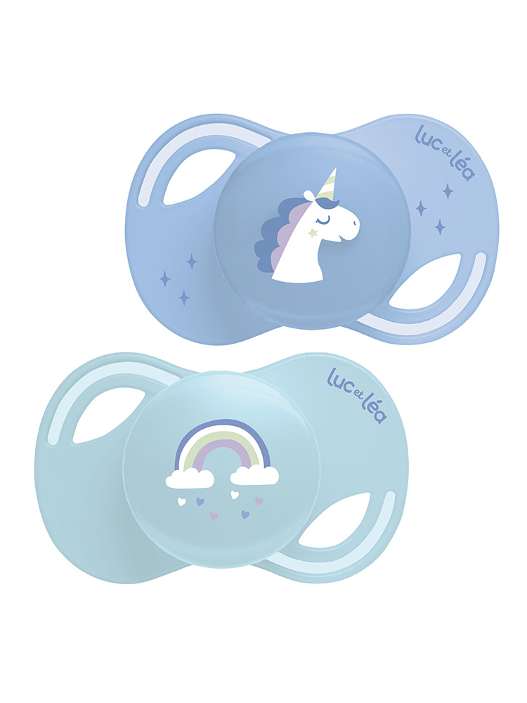 Luc et Léa Collection 2 Sucettes Téterelle Extra-Fine Anatomique 18 Mois et + - Modèle : Licorne & Arc en Ciel