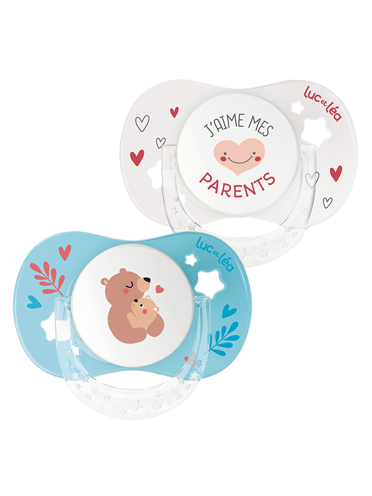 Luc et Léa Essentiel 2 Sucettes Anatomiques 0-6 Mois - Modèle : J'aime mes Parents et Petit Ours