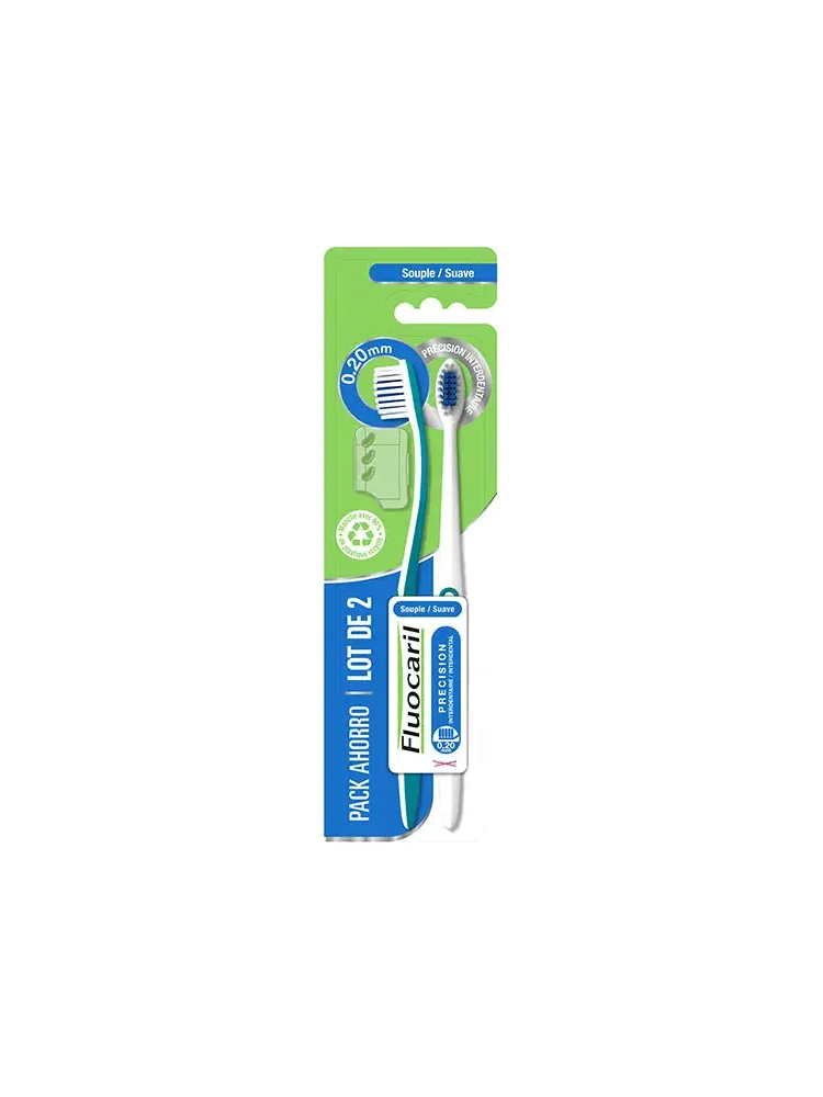 Fluocaril Brosse à Dents Précision Interdentaire Souple 0,20 mm 2Pc - Couleur : Bleu clair