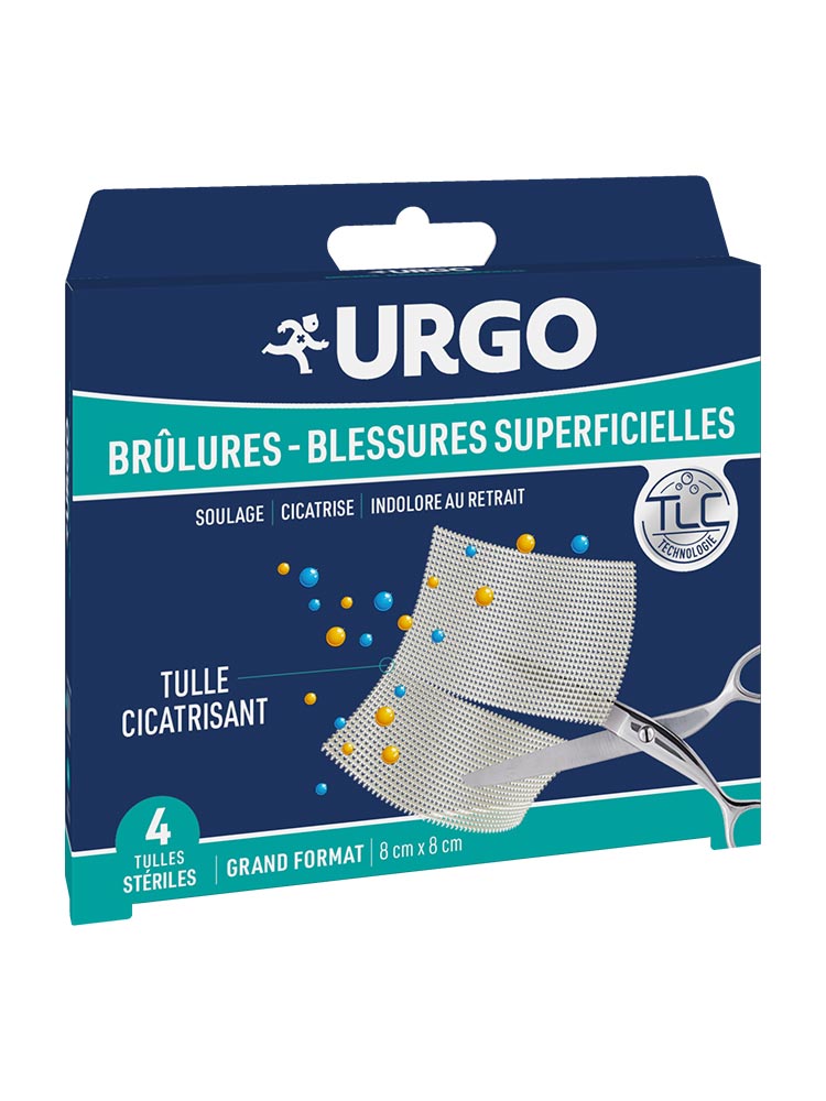 Urgo Tulles Brûlures - Blessures Superficielles - Tulle Lipido-Colloïde - Grand Format X4