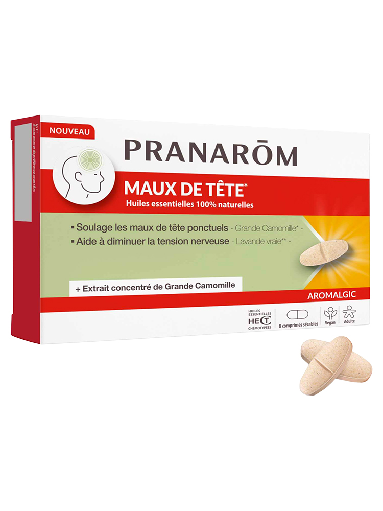 Pranarôm Aromalgic Maux de Tête - Soulager Les Maux de Tête Ponctuels - 8 Comprimés