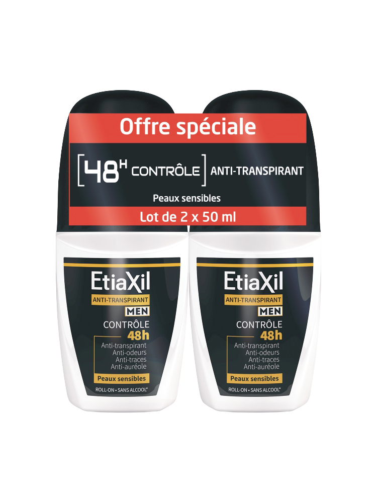 Etiaxil Déodorant Men Anti Transpirant Contrôle 48H Roll-On Lot 2 x 50 ML