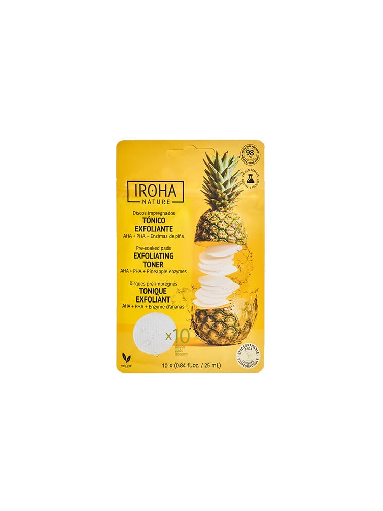 Iroha Nature Tonique Exfoliant AHA + PHA + Enzymes d'Ananas 10 Disques Pré-Imprégnés