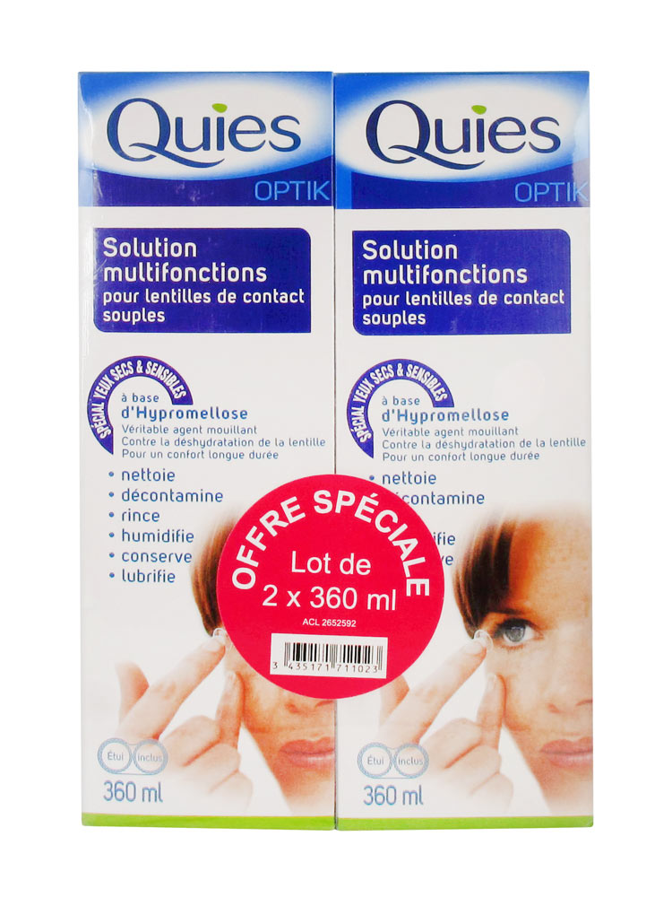 Quies Optik Solution Multifonctions pour Lentilles de Contact Souples Lot de 2 x 360 ml